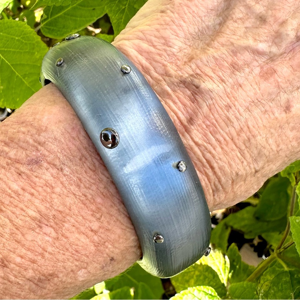 Alexis Bittar Steel Blue Lucite Studded Bangle Bracelet - Picture 3 of 9